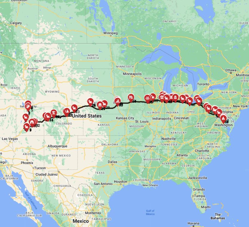 RV trip planner Salt Lake City to Washington DC motorhome route